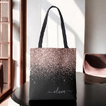 Blush roze roze goudzwart Glitter Monogram Naam Tote Bag<br><div class="desc">Zwart,  Roze Roze goud en Blush Roze Faux Sparkle en Glitter Elegant Monogram Book Bag. Deze Book Bag kan worden aangepast om uw initiaal en voornaam op te nemen en wordt gegeven als cadeau voor Kerstmis,  Sweet 16 Birthday,  Vrijgezellenfeest of een bruiloft.</div>