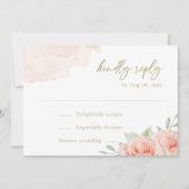 Blush Roze Roze Groene bladeren Elegante bruiloft Kaart (Voorkant)