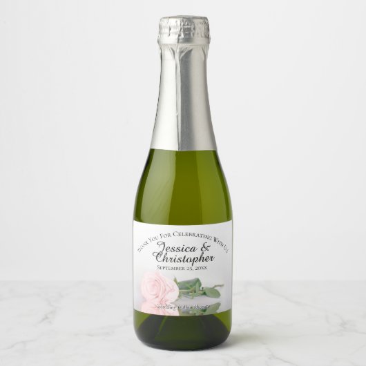 Blush roze roze lassy bruiloft Bedankt Mini Sparkling Wijnetiket (Voorkant)