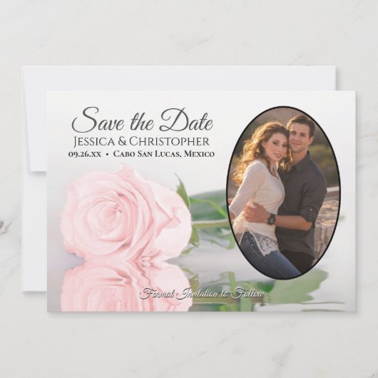 Blush roze roze met ovale foto Romantic Weddenscha Save The Date (Voorkant)