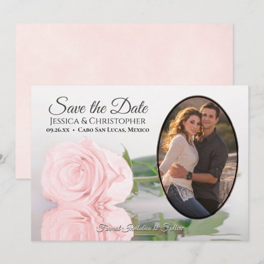 Blush roze roze met ovale foto Romantic Weddenscha Save The Date (Voorkant / Achterkant)