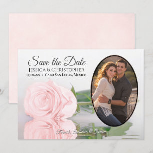 Blush roze roze met ovale foto Romantic Weddenscha Save The Date