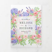 Blush Roze Roze Paarse Hydrangea Navy Blue Wedding Drieluik Uitnodiging (Cover)