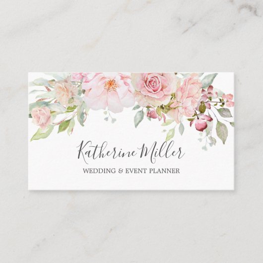 Blush roze roze pioenroos bloem romantische bloem visitekaartje (Voorkant)