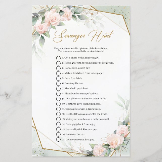 Blush roze roze romantische griep Scavenger Hunt (Voorkant)