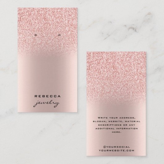 Blush roze roze roodbruine glitter earning display visitekaartje (Voorkant / Achterkant)