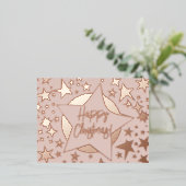 Blush roze roze roodroes script Happy kerststerrit Folie Feestdagen Briefkaart (Staand Voorkant)