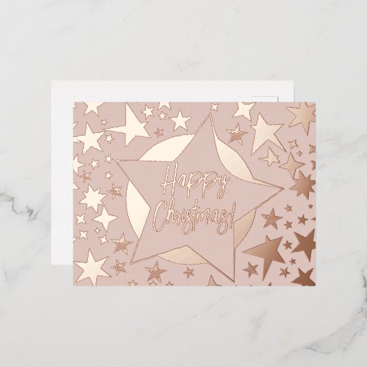 Blush roze roze roodroes script Happy kerststerrit Folie Feestdagen Briefkaart (Voorkant / Achterkant)