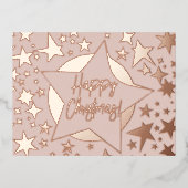 Blush roze roze roodroes script Happy kerststerrit Folie Feestdagen Briefkaart (Voorkant)