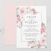 Blush roze roze roze bijtende bruiloft aankondiging (Voorkant / Achterkant)
