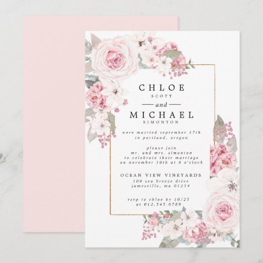 Blush roze roze roze bijtende bruiloft aankondiging (Voorkant / Achterkant)