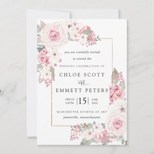 Blush roze roze roze bijtende bruiloft kaart (Voorkant)