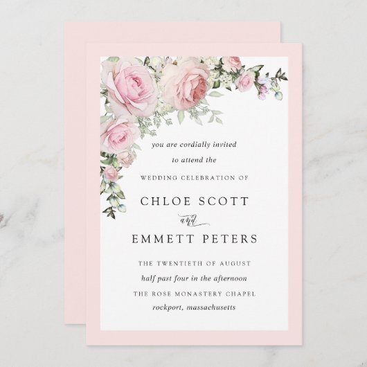 Blush roze roze roze bijtende bruiloft kaart (Voorkant / Achterkant)