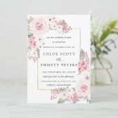 Blush roze roze roze bijtende bruiloft kaart (Staand voorkant)