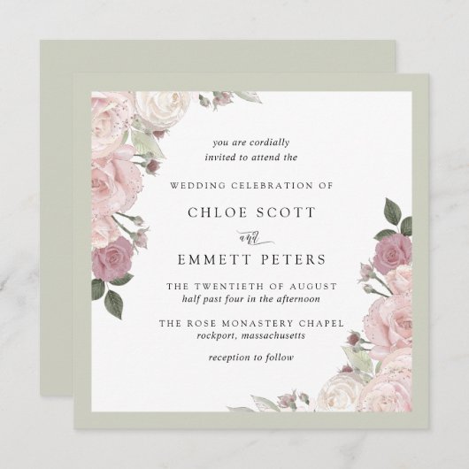 Blush roze roze roze bijtende bruiloft kaart (Voorkant / Achterkant)