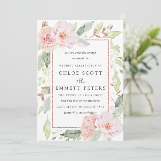 Blush roze roze roze bijtende finale uitnodiging v (Staand voorkant)