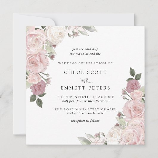 Blush roze roze roze bijtende finale uitnodiging v (Voorkant)