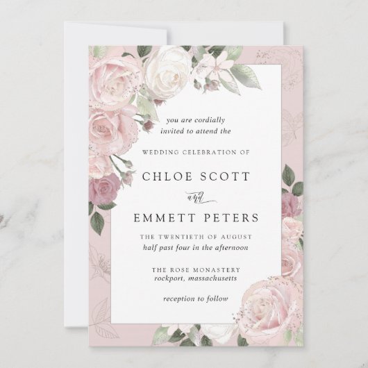 Blush roze roze roze bijtende finale uitnodiging v (Voorkant)