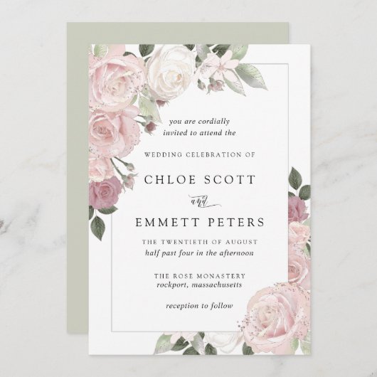 Blush roze roze roze bijtende finale uitnodiging v (Voorkant / Achterkant)