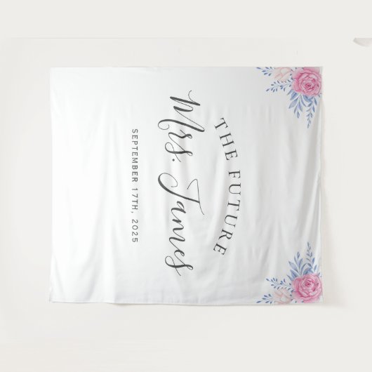 Blush roze roze roze bloemige blauwe bruiloft acht wandkleed (Voorkant (horizontaal))