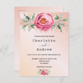 Blush roze roze roze goud glitter floral bruiloft briefkaart (Voorkant / Achterkant)