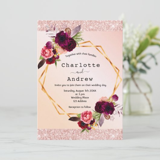 Blush roze roze roze goudbruin bruinbloemigen brui kaart (Staand voorkant)