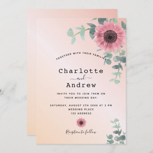 Blush roze roze roze goudbruine bruinkoolbruiloft kaart (Voorkant / Achterkant)