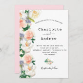 Blush roze roze roze goudfloralen witte bruiloft kaart (Voorkant / Achterkant)