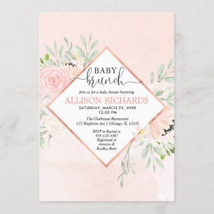 Blush roze roze roze goudfluitje baby brunch kaart