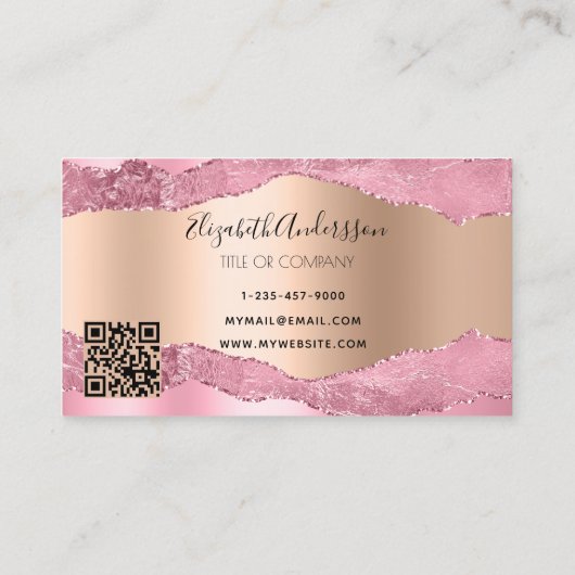 Blush roze roze roze goudkleurig marmer logo QR-co Visitekaartje (Achterkant)