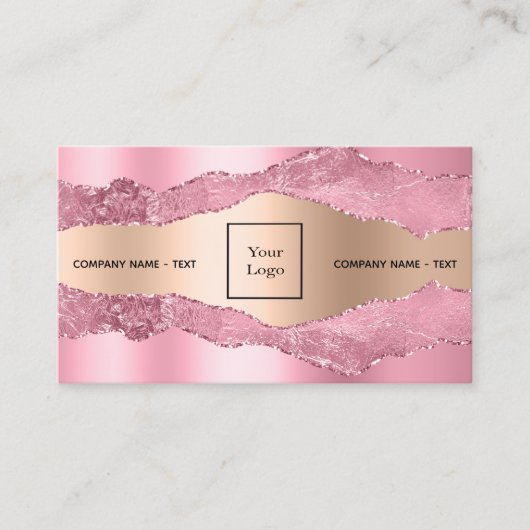 Blush roze roze roze goudkleurig marmer logo QR-co Visitekaartje (Voorkant)