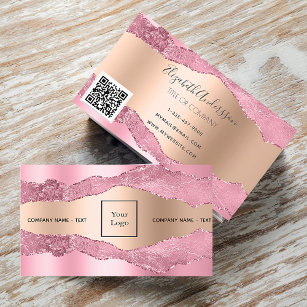 Blush roze roze roze goudkleurig marmer logo QR-co Visitekaartje