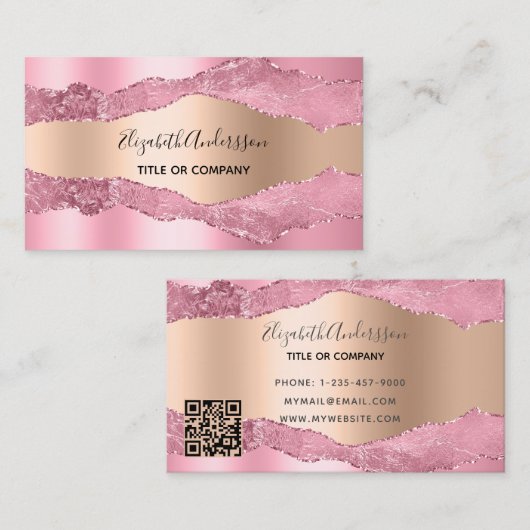 Blush roze roze roze goudkleurige marmer QR code Visitekaartje (Voorkant / Achterkant)