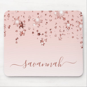 Blush roze roze roze gouglanzende sterren monogram muismat