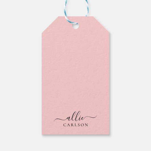 Blush Roze Roze Roze Moderne Minimale Naam Cadeaulabel (Achterkant)