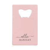 Blush Roze Roze Roze Moderne Minimale Naam Creditkaart Flessenopener (Voorkant)