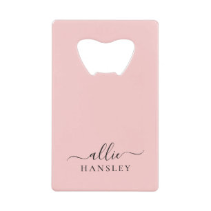 Blush Roze Roze Roze Moderne Minimale Naam Creditkaart Flessenopener