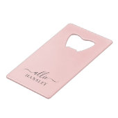 Blush Roze Roze Roze Moderne Minimale Naam Creditkaart Flessenopener (Achterkant Gekanteld)