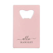 Blush Roze Roze Roze Moderne Minimale Naam Creditkaart Flessenopener (Achterkant)