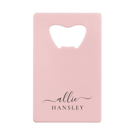 Blush Roze Roze Roze Moderne Minimale Naam Creditkaart Flessenopener (Achterkant)