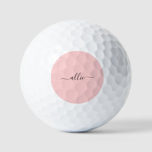 Blush Roze Roze Roze Moderne Minimale Naam Golfballen (Voorkant)