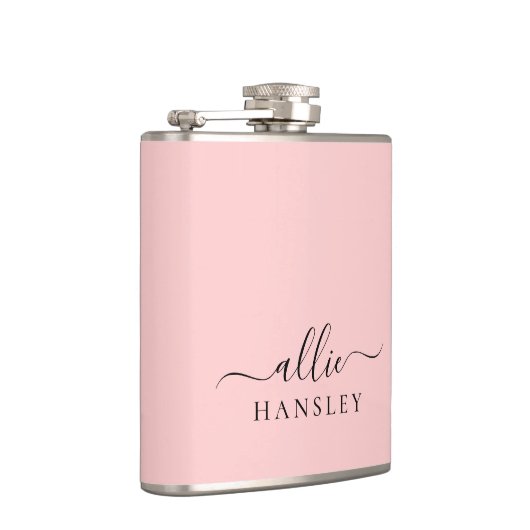 Blush Roze Roze Roze Moderne Minimale Naam Heupfles (Rechts)