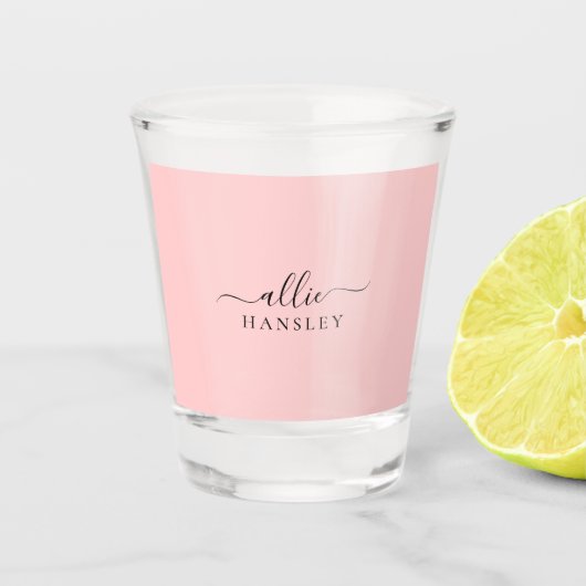 Blush Roze Roze Roze Moderne Minimale Naam Shot Glas (Voorkant)