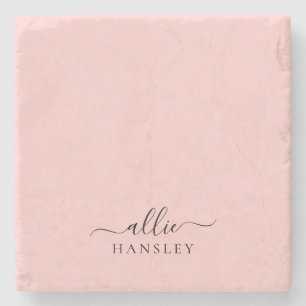 Blush Roze Roze Roze Moderne Minimale Naam Stenen Onderzetter