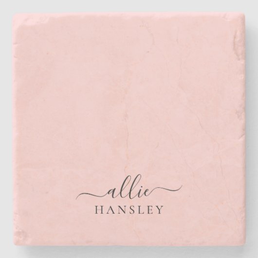 Blush Roze Roze Roze Moderne Minimale Naam Stenen Onderzetter (Voorkant)