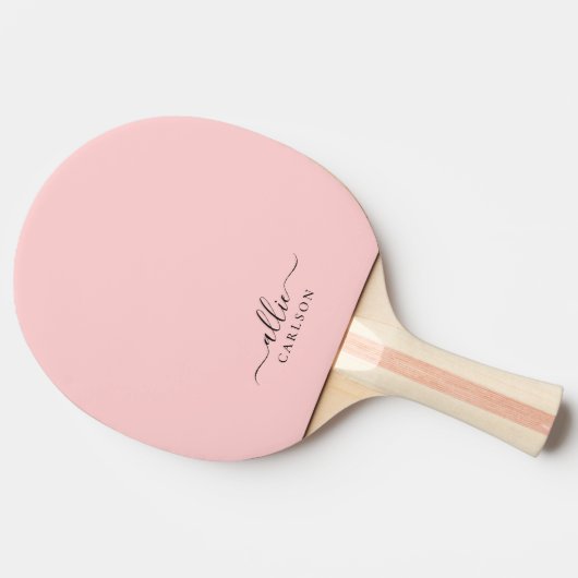 Blush Roze Roze Roze Moderne Minimale Naam Tafeltennisbatje (Zijkant)