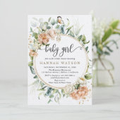 Blush Roze Roze Sage Eucalyptus Girl Baby shower Kaart (Staand voorkant)