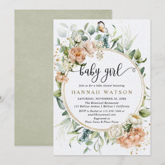 Blush Roze Roze Sage Eucalyptus Girl Baby shower Kaart