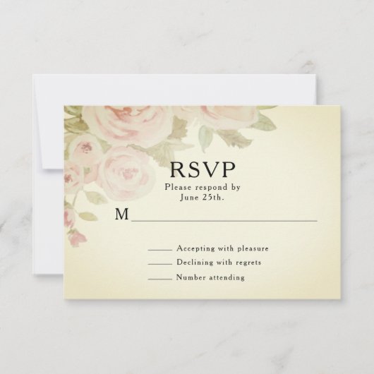 Blush roze roze Vintage Boho Wedding RSVP (Voorkant)