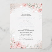 Blush Roze Roze Vlinder Zilver Quinceanera Folie Uitnodiging (Voorkant)